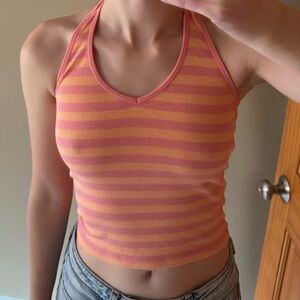Pink and Orange Striped Women's Tank Top